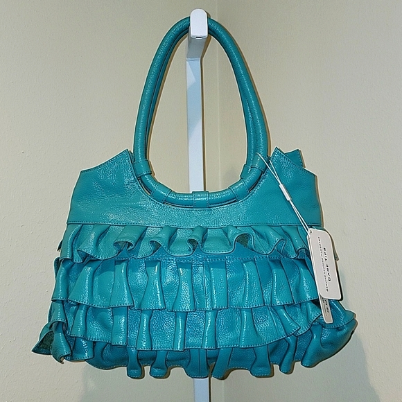 BEL BACCIO Handbags - BEL BACCIO TOURQUIOSE COLOR ITALIAN PEBBLED LEATHER SHOULDER BAG